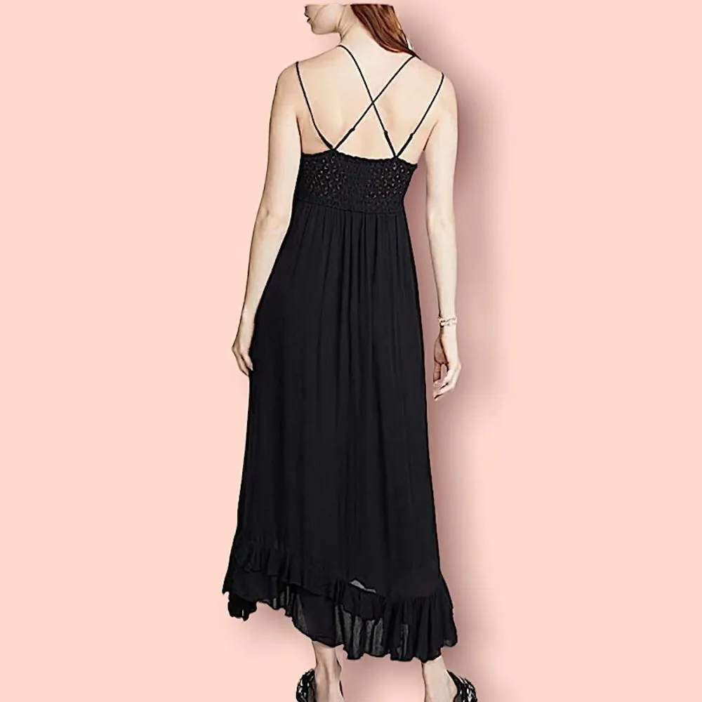 Free People Adella Maxi Slip Dress Black